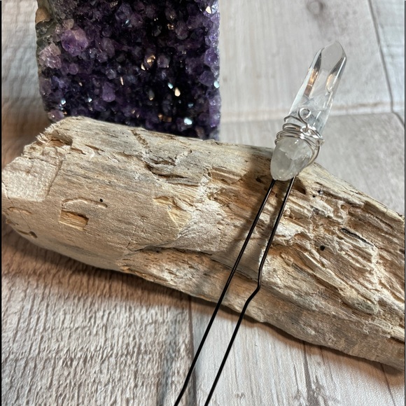 Hand Crafted Jewelry - HAND CRAFTED Natural Raw Semiprecious Crystal Clear Quartz Hairpin